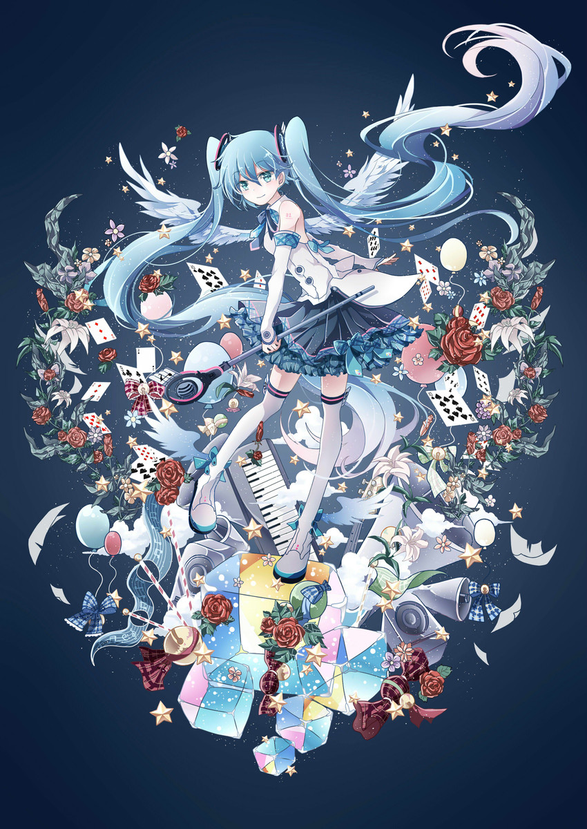 hatsune miku and magical mirai miku (vocaloid and 1 more) drawn by azure-aoi-