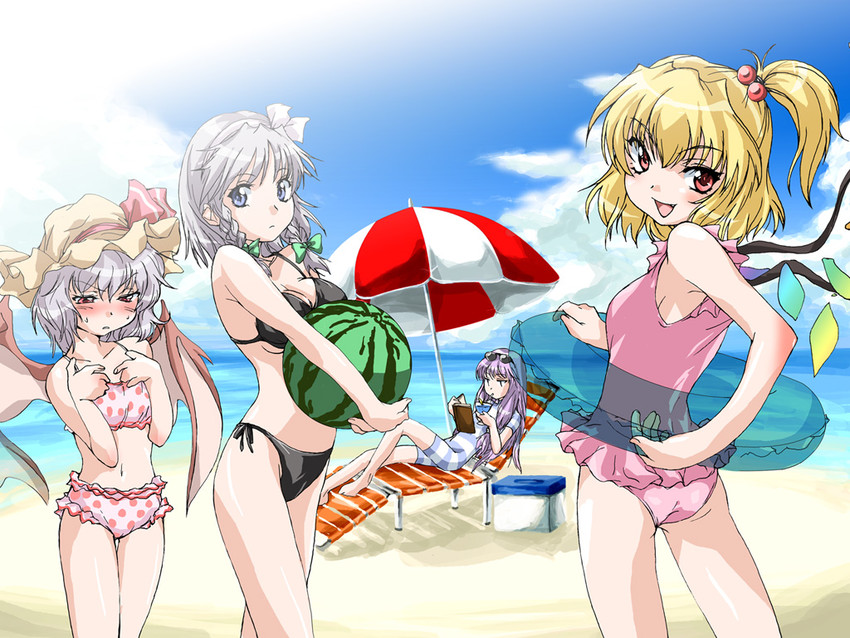 remilia scarlet, flandre scarlet, izayoi sakuya, and patchouli knowledge (touhou) drawn by matsukura_nemu