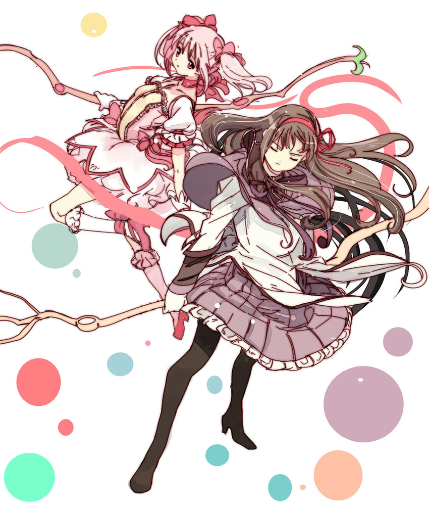 akemi homura and kaname madoka (mahou shoujo madoka magica) drawn by edoya_inuhachi