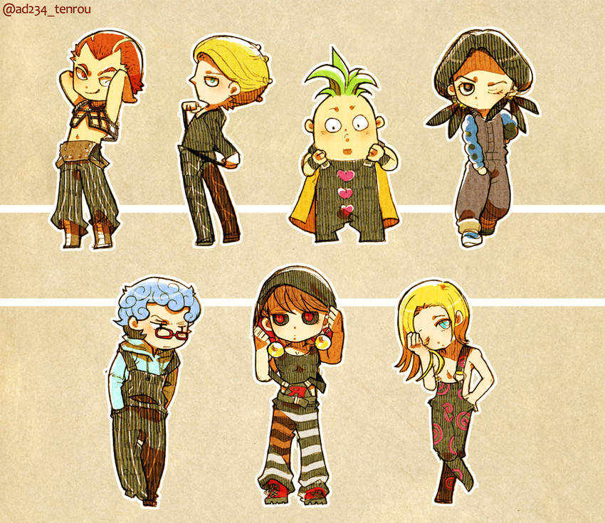 prosciutto, risotto nero, melone, ghiaccio, illuso, and 2 more (jojo no kimyou na bouken and 1 more) drawn by bebe_(ad234_tenrou)