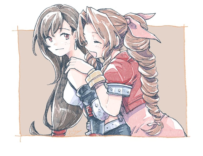 tifa lockhart and aerith gainsborough (final fantasy and 1 more) drawn by michibata_65