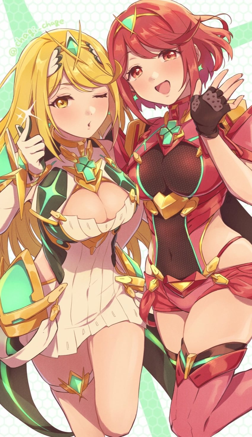 pyra and mythra (xenoblade chronicles and 1 more) drawn by chagi_chage