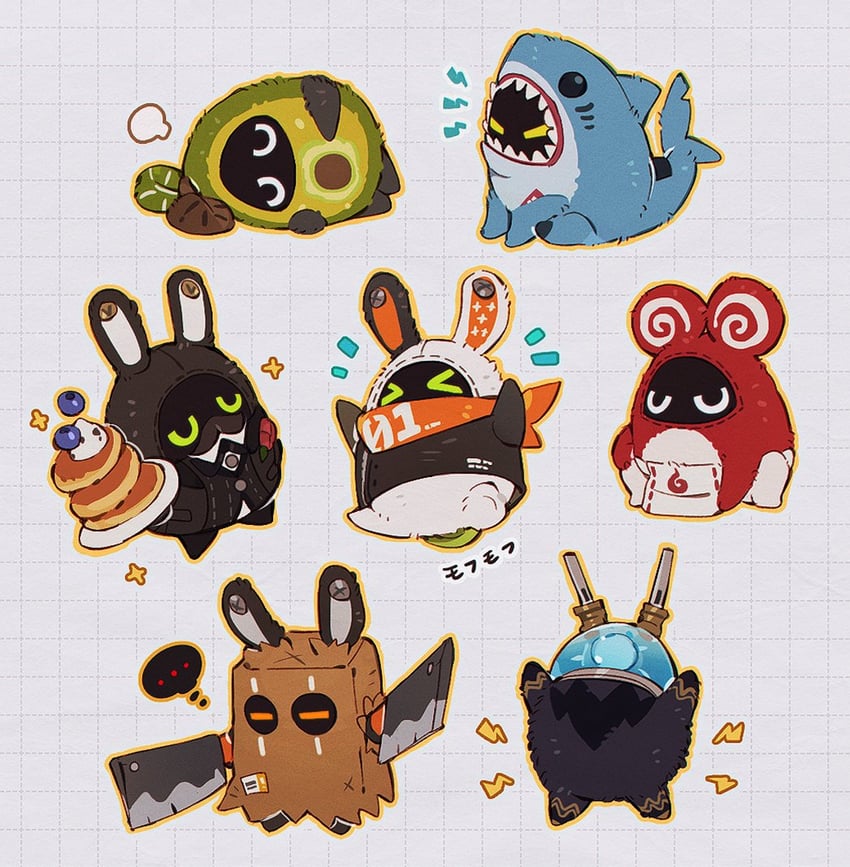 eous, sharkboo, butler, bagboo, avocaboo, and 2 more (zenless zone zero) drawn by marusan159