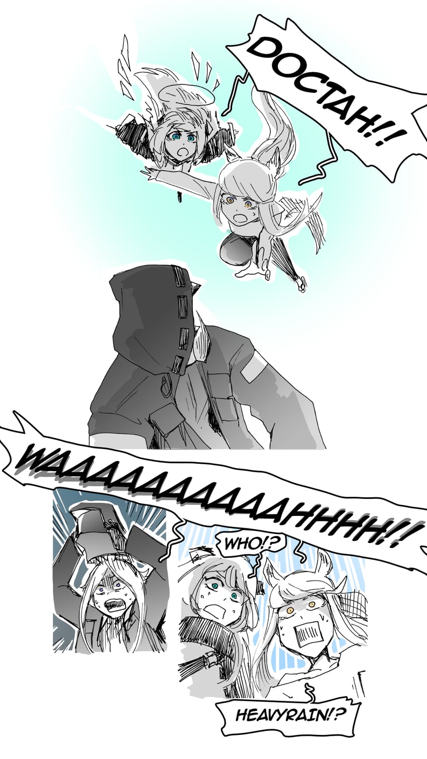 doctor, mostima, platinum, and heavyrain (arknights) drawn by octodeco