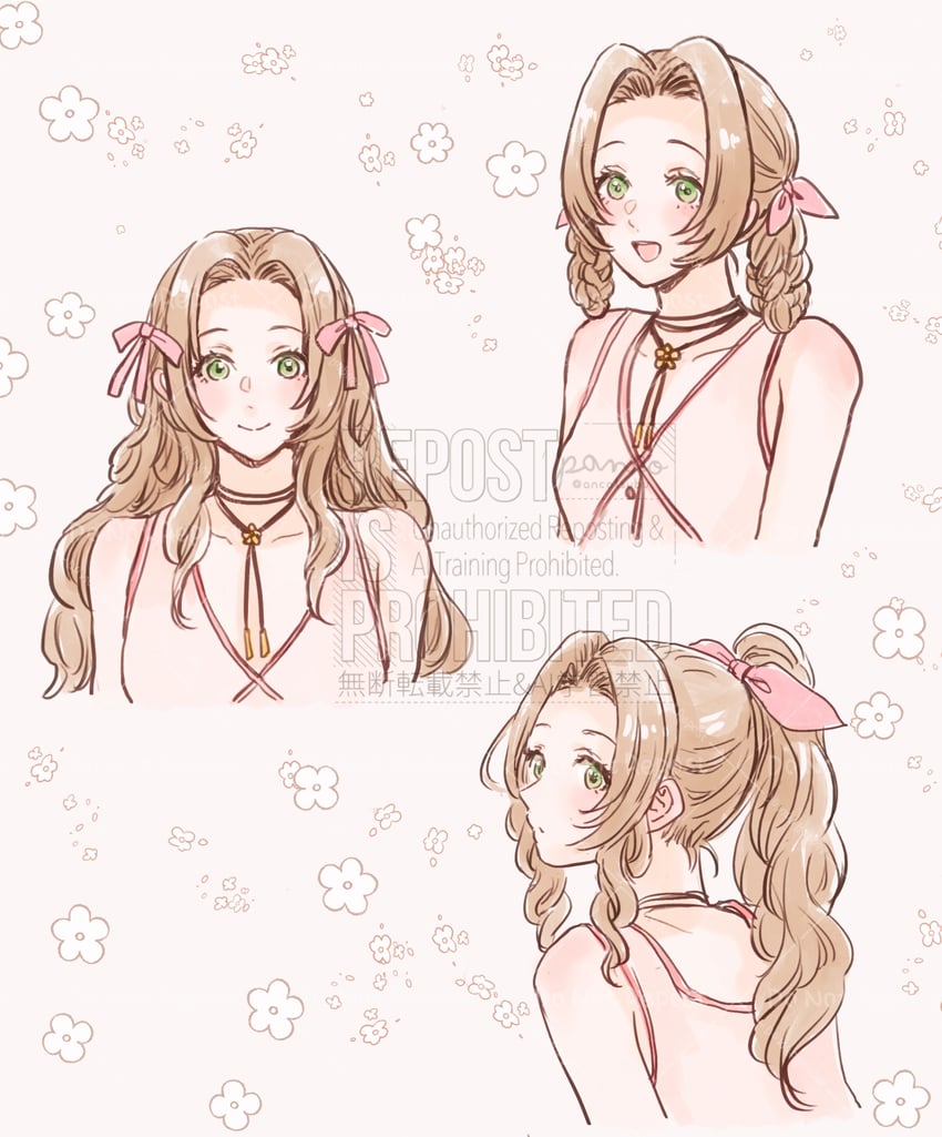 aerith gainsborough (final fantasy and 2 more) drawn by ancotsubu