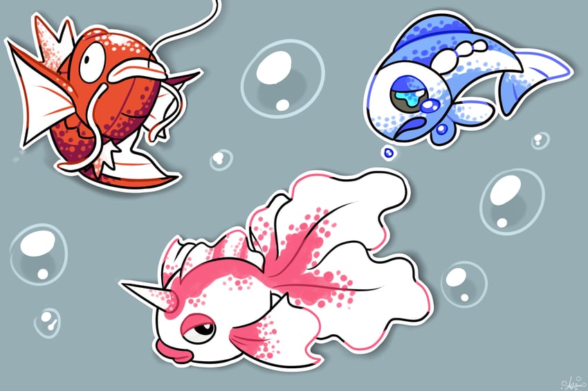 magikarp, wishiwashi, and goldeen (pokemon) drawn by aquazeem