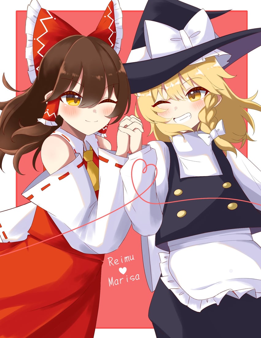 hakurei reimu and kirisame marisa (touhou) drawn by bagu_(bagubagu_cr7)