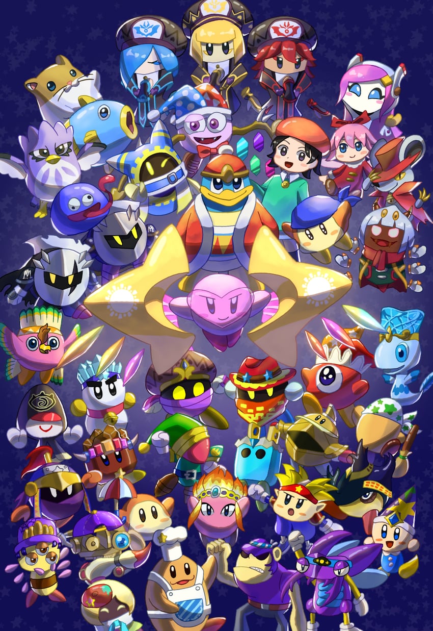kirby, meta knight, waddle dee, king dedede, magolor, and 38 more (kirby and 1 more) drawn by pukupuku_86