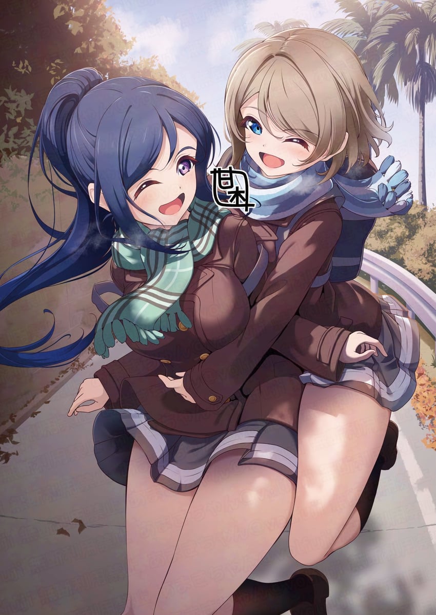 watanabe you and matsuura kanan (love live! and 1 more) drawn by amagi_(volfuji)