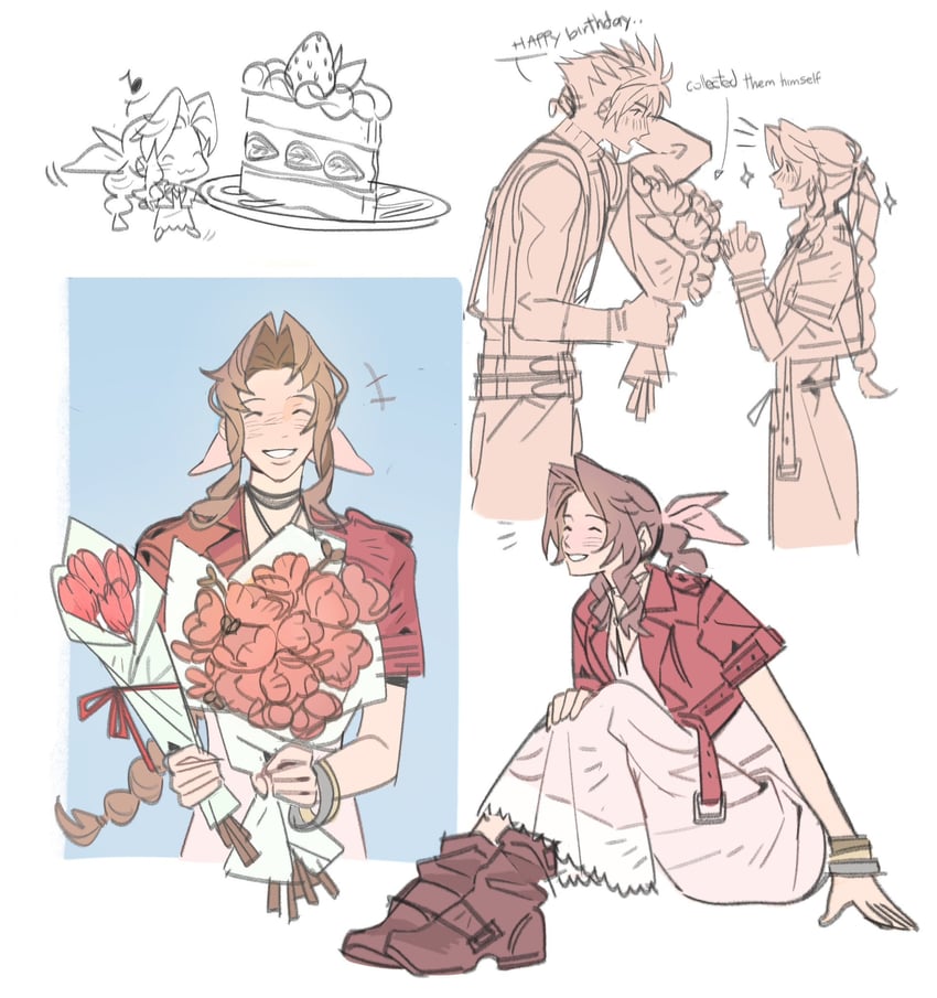 cloud strife and aerith gainsborough (final fantasy and 2 more) drawn by mmmckayyy