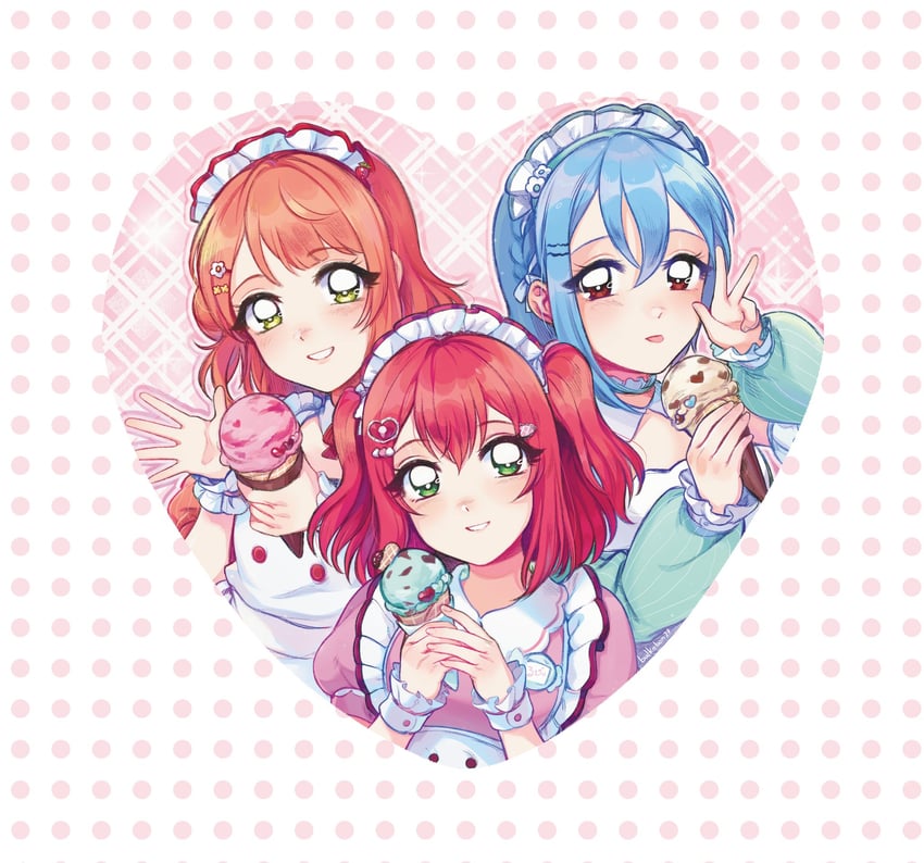 uehara ayumu, kurosawa ruby, and wakana shiki (love live! and 3 more) drawn by bulkobon