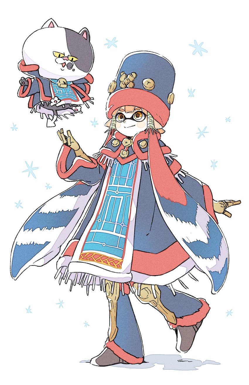 inkling player character, inkling girl, felyne, and judd (splatoon and 2 more) drawn by sen_squid