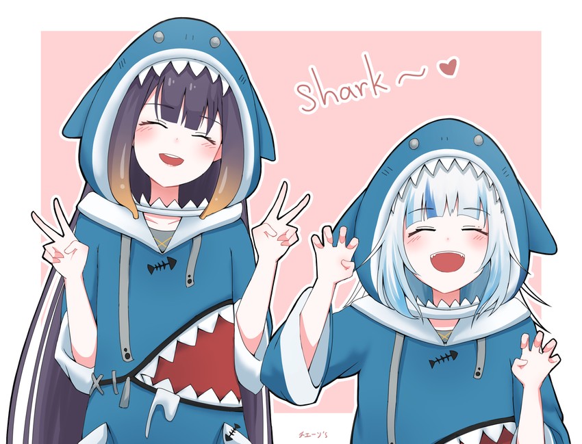 gawr gura and ninomae ina'nis (hololive and 1 more) drawn by chain's