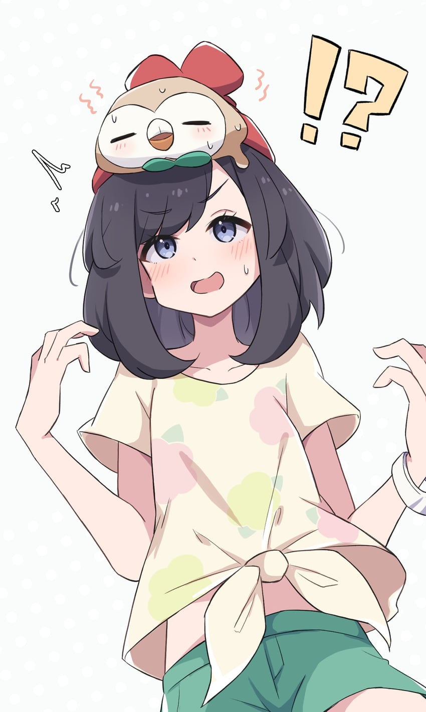 selene and rowlet (pokemon and 1 more) drawn by piyo_to_game