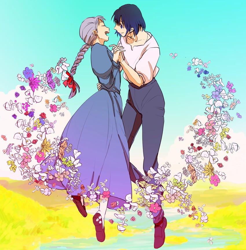 howl pendragon and sophie hatter (studio ghibli and 1 more) drawn by wata_(attaka_towel)