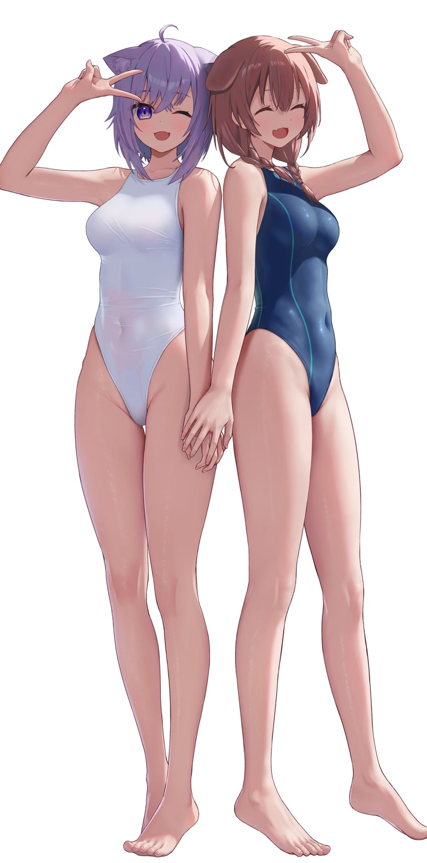 nekomata okayu and inugami korone (hololive) drawn by tataki_worker