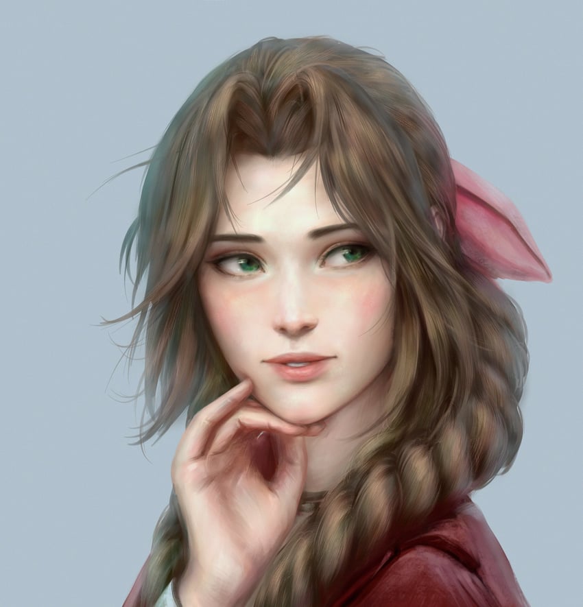aerith gainsborough (final fantasy and 2 more) drawn by honeybunny-art