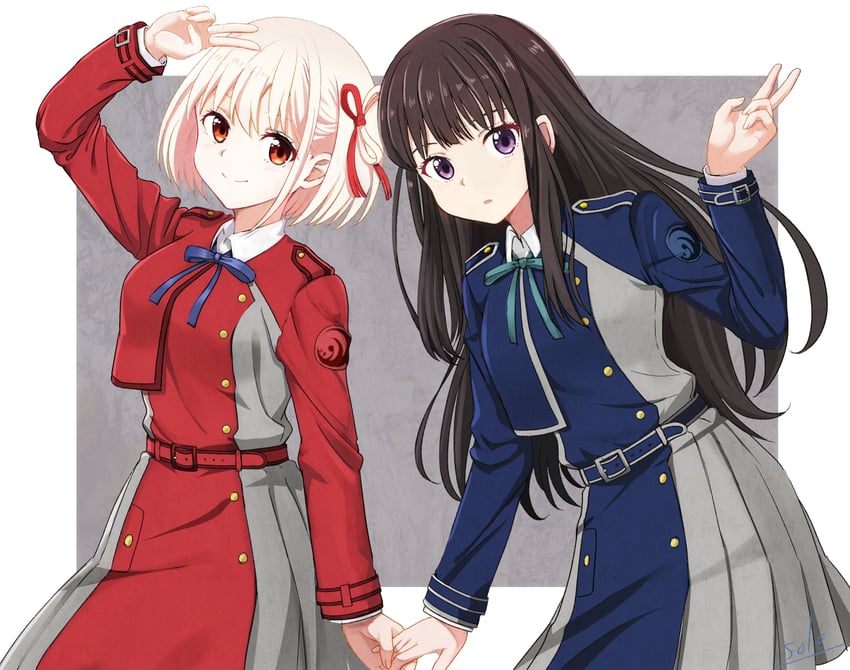 nishikigi chisato and inoue takina (lycoris recoil) drawn by telaform