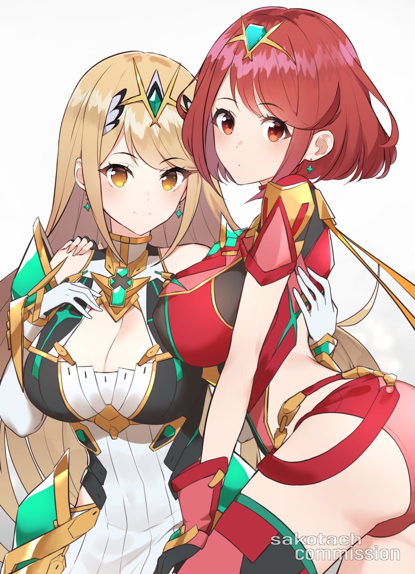 pyra and mythra (xenoblade chronicles and 1 more) drawn by sakotach