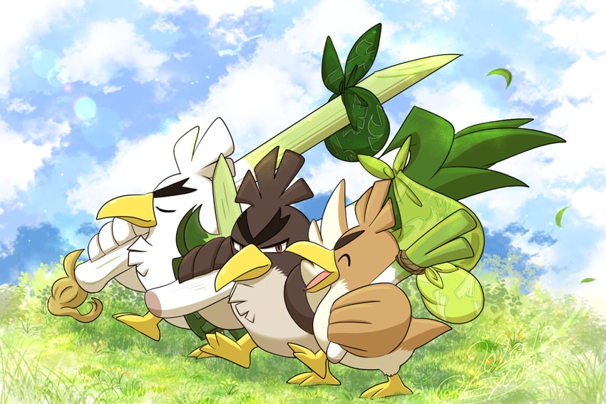sirfetch'd, farfetch'd, and galarian farfetch'd (pokemon) drawn by shuri_(syurigame)