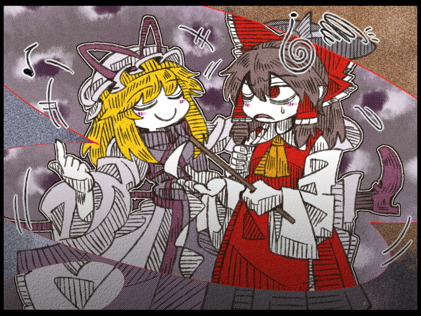 hakurei reimu, yakumo yukari, usami renko, and maribel hearn (touhou) drawn by suenari_(peace)