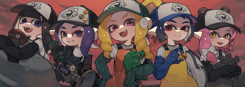 inkling player character, inkling girl, octoling player character, octoling girl, inkling boy, and 5 more (splatoon and 1 more) drawn by prat_rat