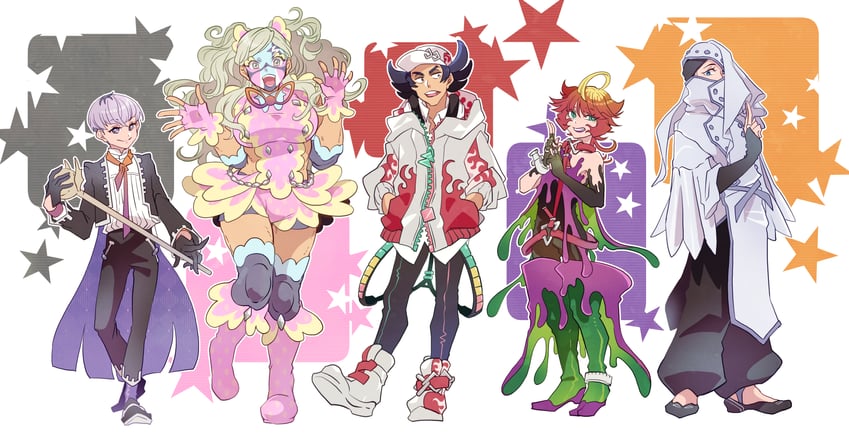 mela, giacomo, eri, ortega, and atticus (pokemon and 1 more) drawn by maruboku