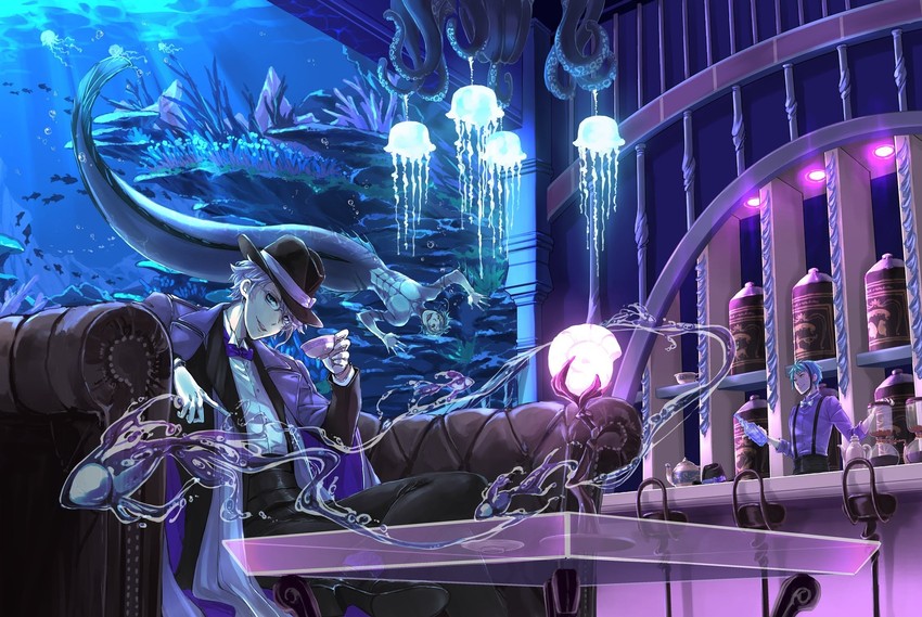 floyd leech, jade leech, and azul ashengrotto (twisted wonderland) drawn by malbatrossr