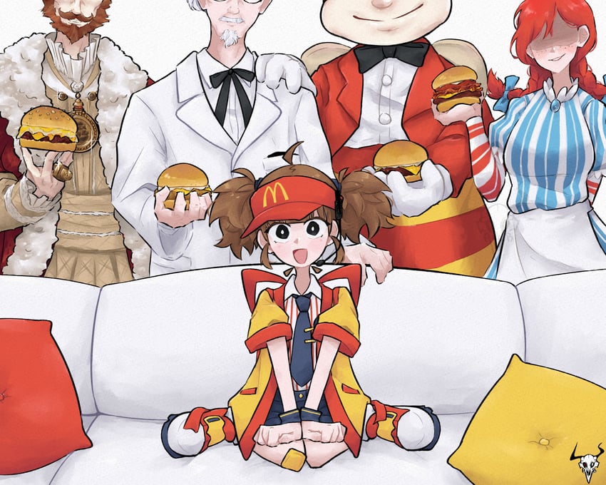 imadake dabuchi tabemi, colonel sanders, wendy, the king, and jollibee (mcdonald's and 4 more) drawn by laphurus