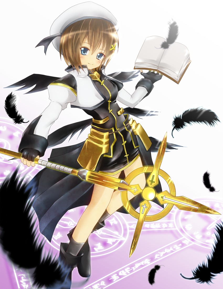 yagami hayate, schwertkreuz, and tome of the night sky (lyrical nanoha and 1 more) drawn by rikkunia