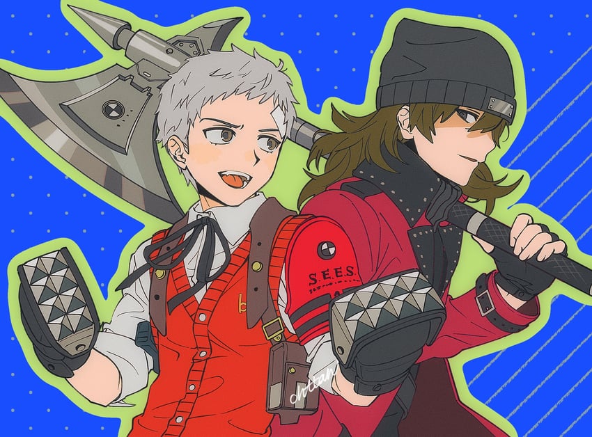 sanada akihiko and aragaki shinjirou (persona and 1 more) drawn by n_(chttan_lc)