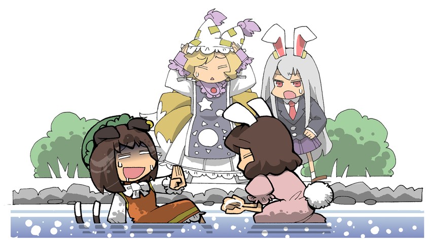 reisen udongein inaba, yakumo ran, chen, and inaba tewi (touhou) drawn by hounori