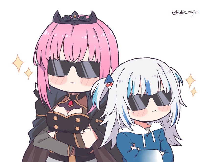 gawr gura and mori calliope (hololive and 1 more) drawn by kukie-nyan