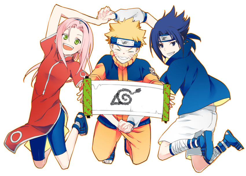 haruno sakura, uzumaki naruto, and uchiha sasuke (naruto) drawn by aoi_sakurako