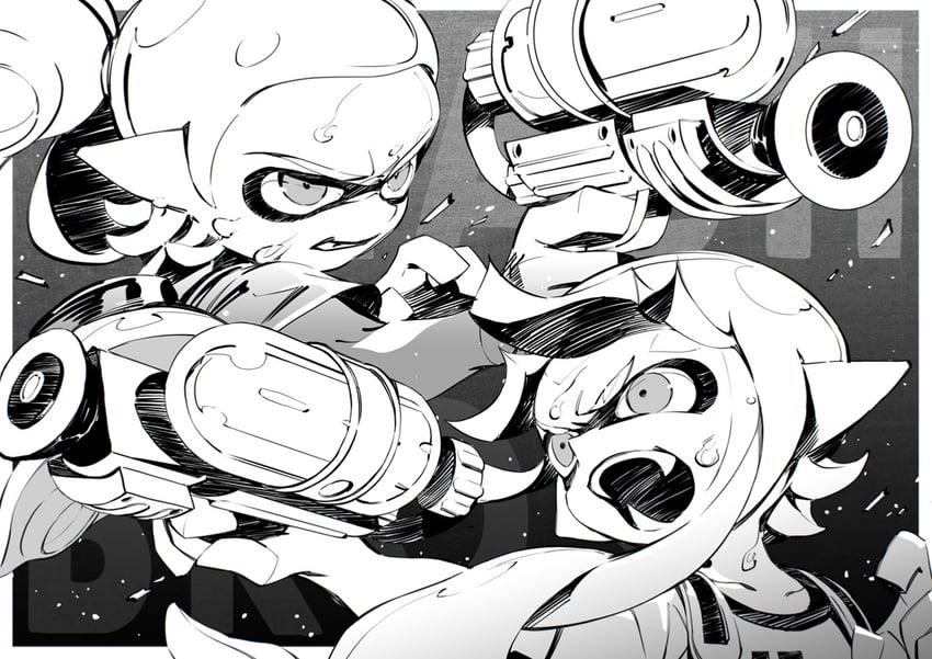 inkling player character, inkling girl, and inkling boy (splatoon) drawn by wadanaka