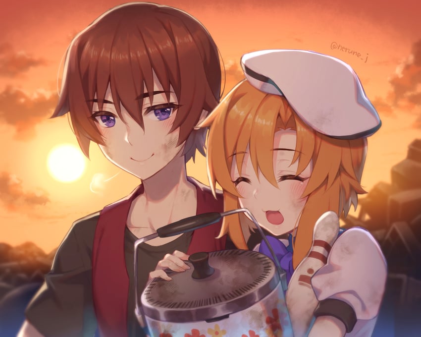 ryuuguu rena and maebara keiichi (higurashi no naku koro ni) drawn by nerune_j