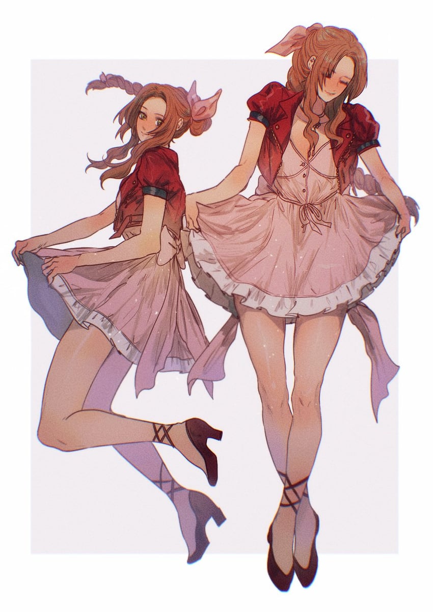 aerith gainsborough (final fantasy and 2 more) drawn by sera_(serappi)