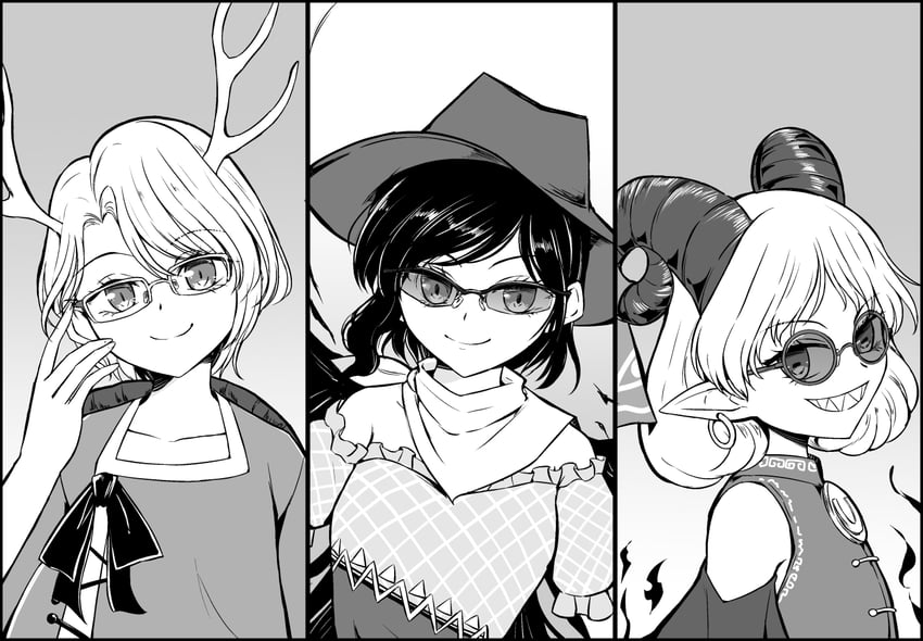 kicchou yachie, kurokoma saki, and toutetsu yuuma (touhou) drawn by kachuten