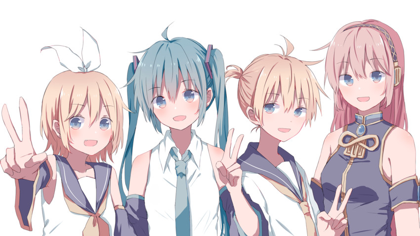 hatsune miku, kagamine rin, kagamine len, and megurine luka (vocaloid) drawn by yumo_(mimengfeixue)