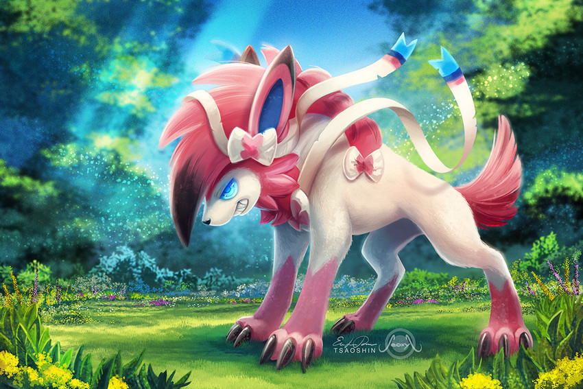 sylveon and lycanroc (pokemon) drawn by eric_proctor and seosaur