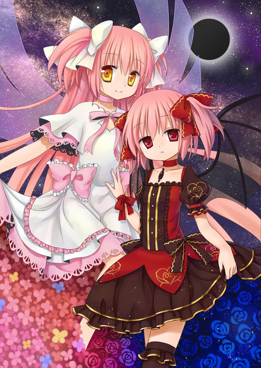 kaname madoka, ultimate madoka, and kriemhild gretchen (mahou shoujo madoka magica) drawn by silveroid