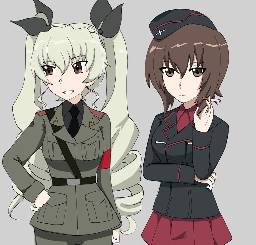 nishizumi maho and anchovy (girls und panzer) drawn by sillynerpa