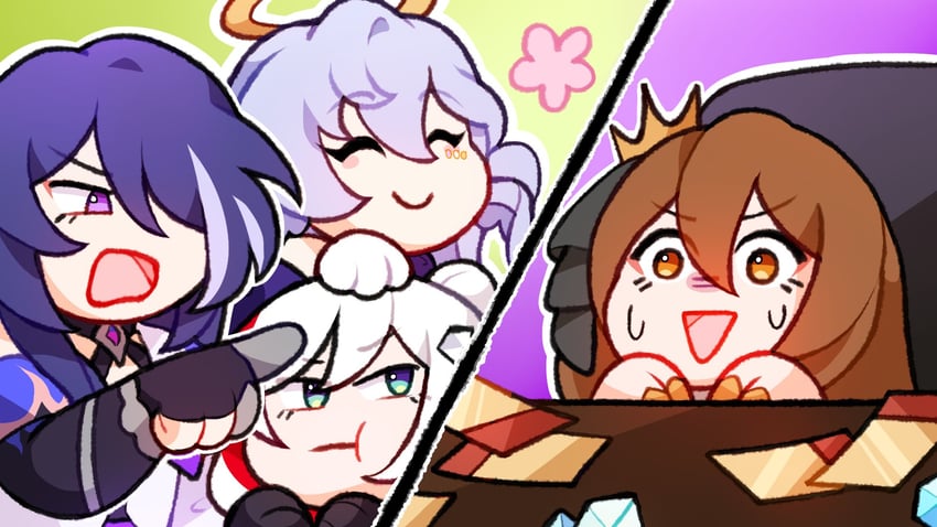 acheron, robin, topaz, and mina aoyama (honkai and 2 more) drawn by rewuyuu