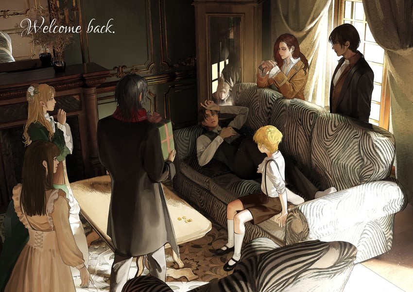 klein moretti, leonard mitchell, audrey hall, melissa moretti, azik eggers, and 3 more (lord of the mysteries and 1 more) drawn by yinyoushirenmaotouying
