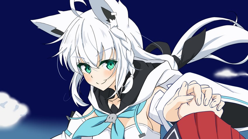 shirakami fubuki and ookami mio (hololive) drawn by kagami_yoshino