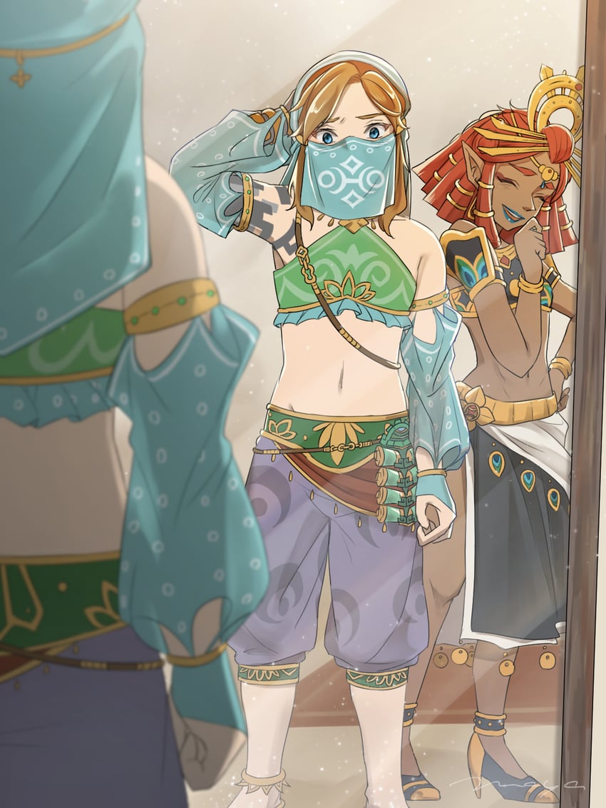 link and riju (the legend of zelda and 1 more) drawn by maya_(mayamayammy)