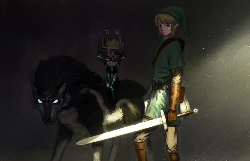 link, midna, and wolf link (the legend of zelda and 1 more) drawn by wasabi60