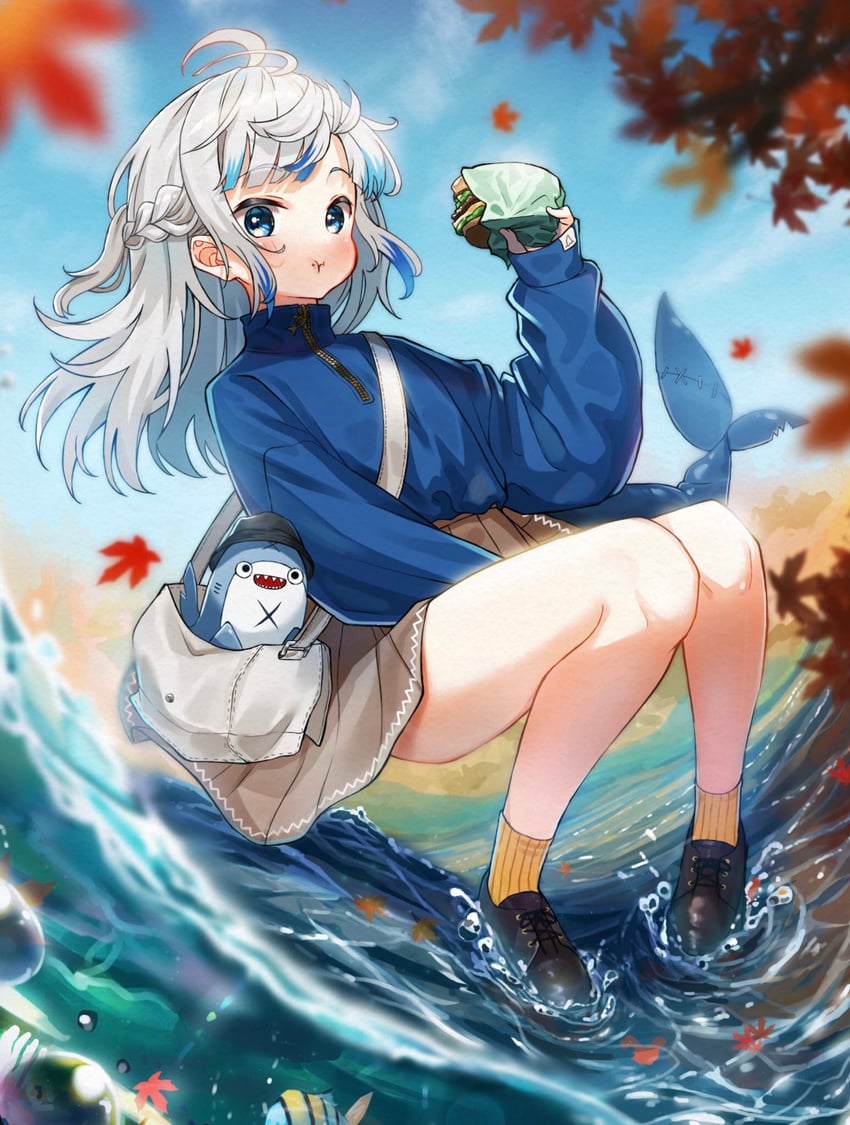 gawr gura and bloop (hololive and 1 more) drawn by same_jarashi