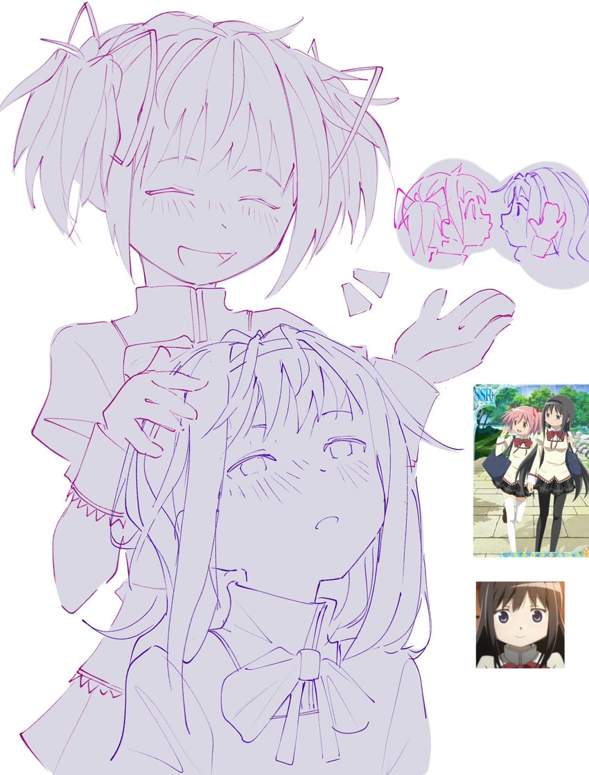 akemi homura and kaname madoka (mahou shoujo madoka magica) drawn by kaligraphy