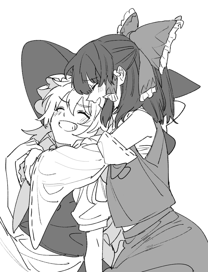 hakurei reimu and kirisame marisa (touhou) drawn by mero_(starfish_jcs)